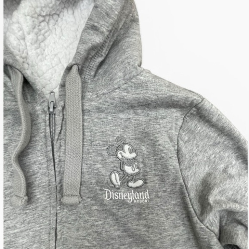 Disneyland Resort Mickey Mouse Sherpa Lined Hoodie Gray Zip Jacket XS Cozy - Picture 8 of 8